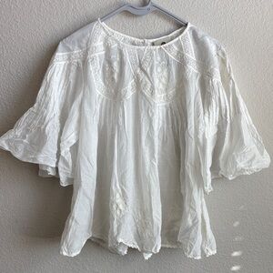 FARM RIO off-white embroidered short sleeve blouse sz Large